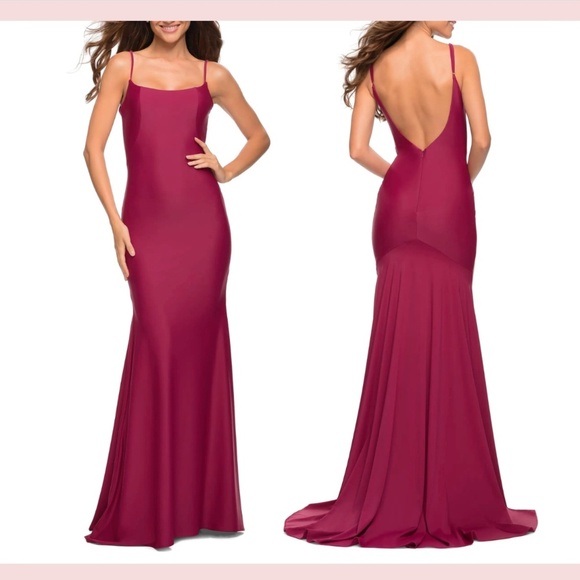 NEW $378 La Femme [ size 4 ] Sleeveless Jersey Gown with Train‎ in Berry